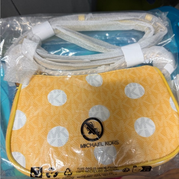 Michael Kors Yellow and White Polka Dot Crossbody Bag - Picture 8 of 9